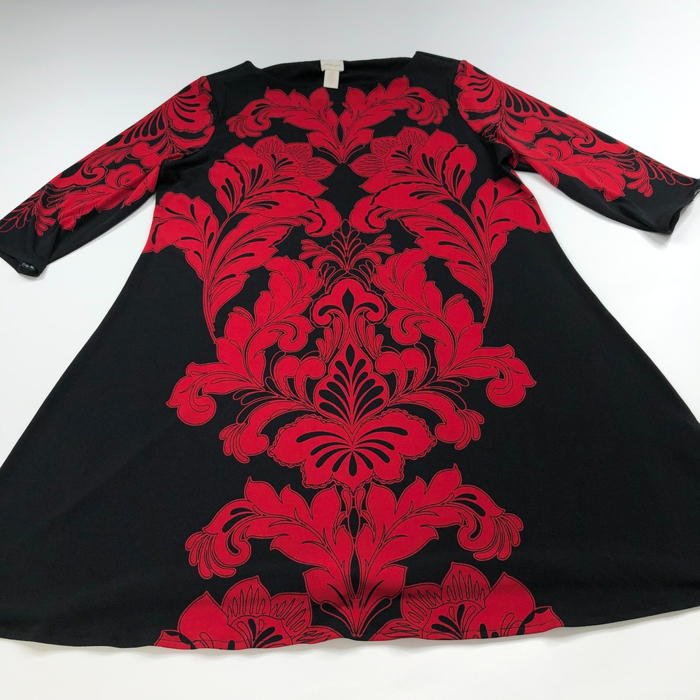 Chico's 3/4 Sleeve Women's 2p Petite Above Knee Dress Floral Black